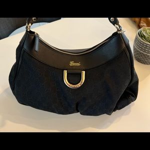 Basically New- Gucci GG Canvas D-Ring Hobo Bag- Black